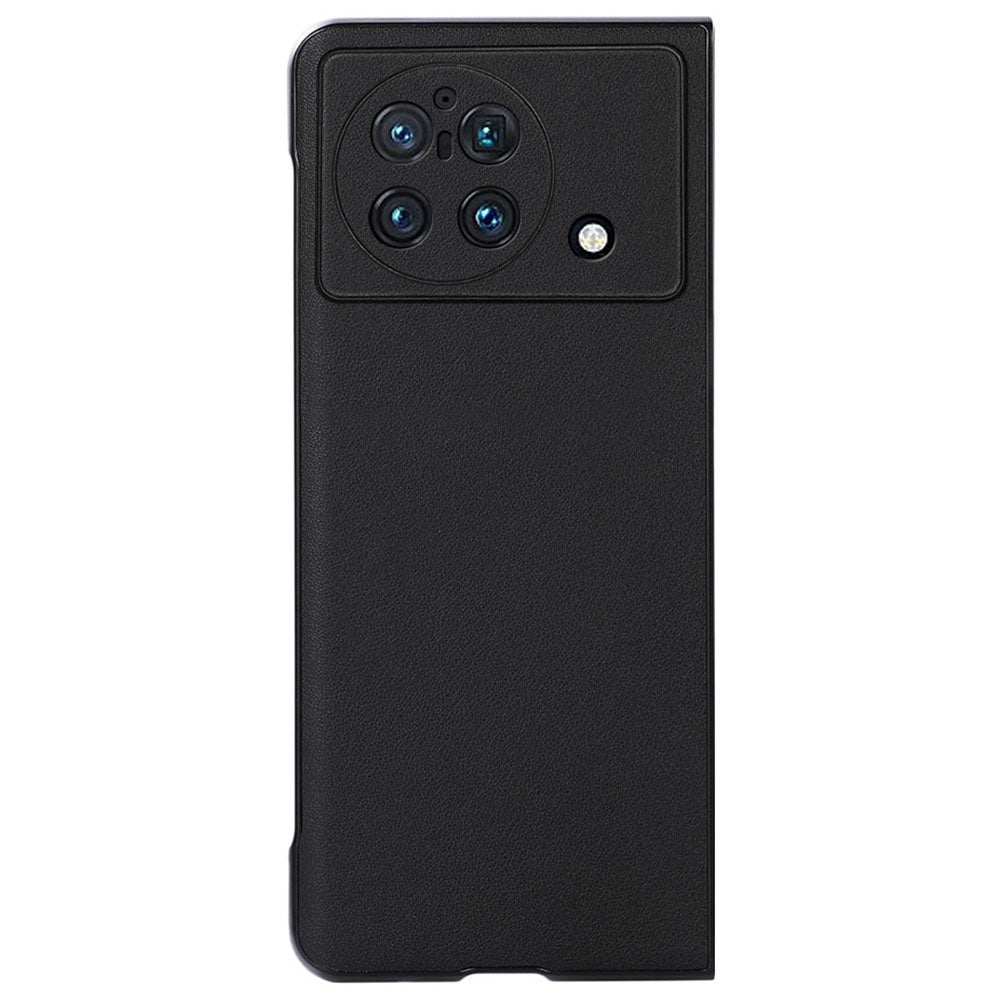 For vivo X Fold Accurate Openings Textured Genuine Leather PC Protective Phone Case Cover - Black