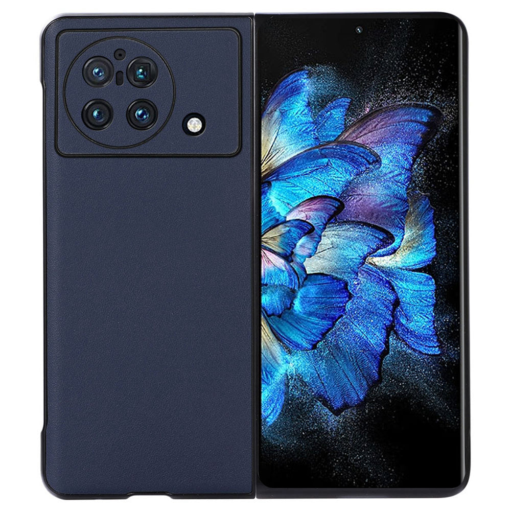 For vivo X Fold Accurate Openings Textured Genuine Leather PC Protective Phone Case Cover - Blue