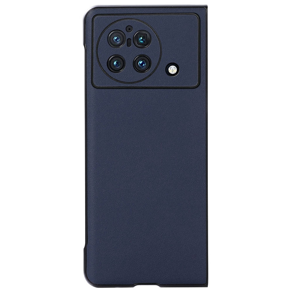 For vivo X Fold Accurate Openings Textured Genuine Leather PC Protective Phone Case Cover - Blue