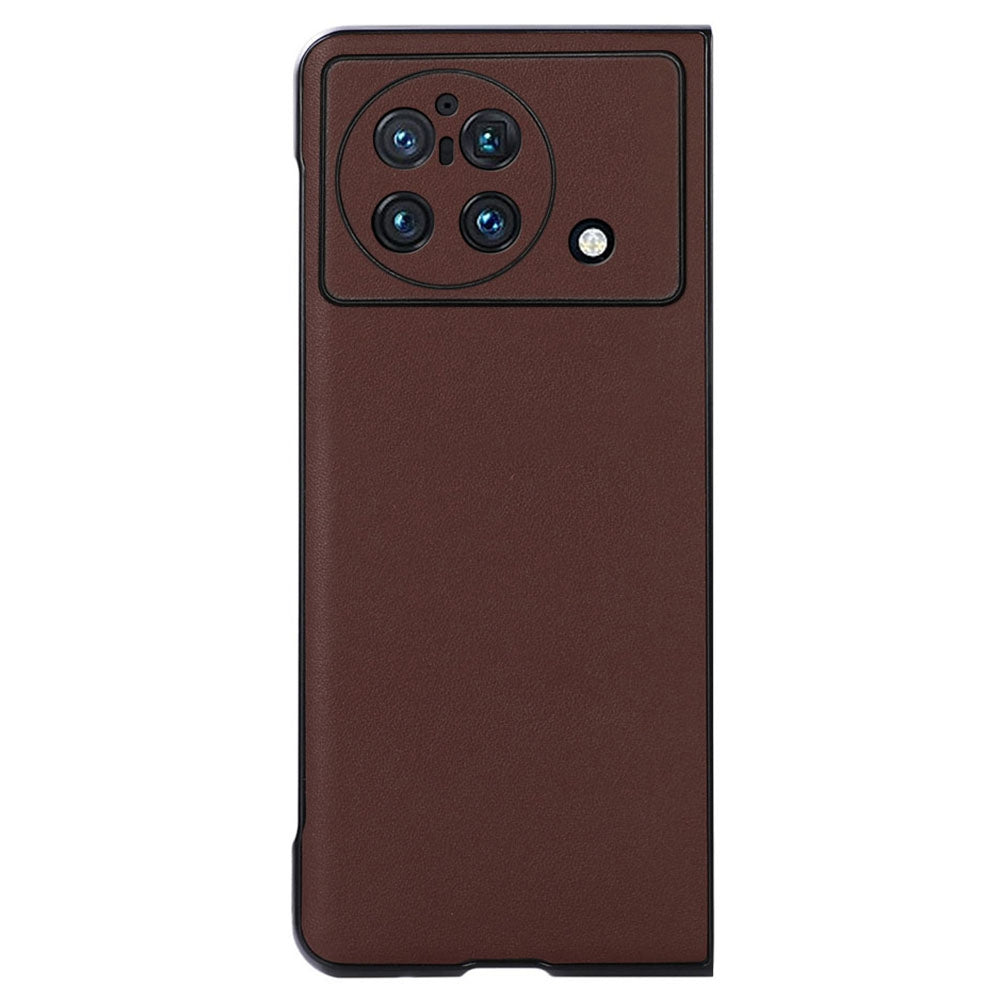 For vivo X Fold Accurate Openings Textured Genuine Leather PC Protective Phone Case Cover - Brown