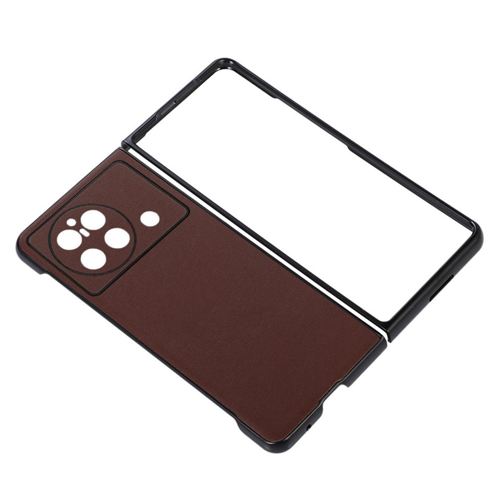 For vivo X Fold Accurate Openings Textured Genuine Leather PC Protective Phone Case Cover - Brown