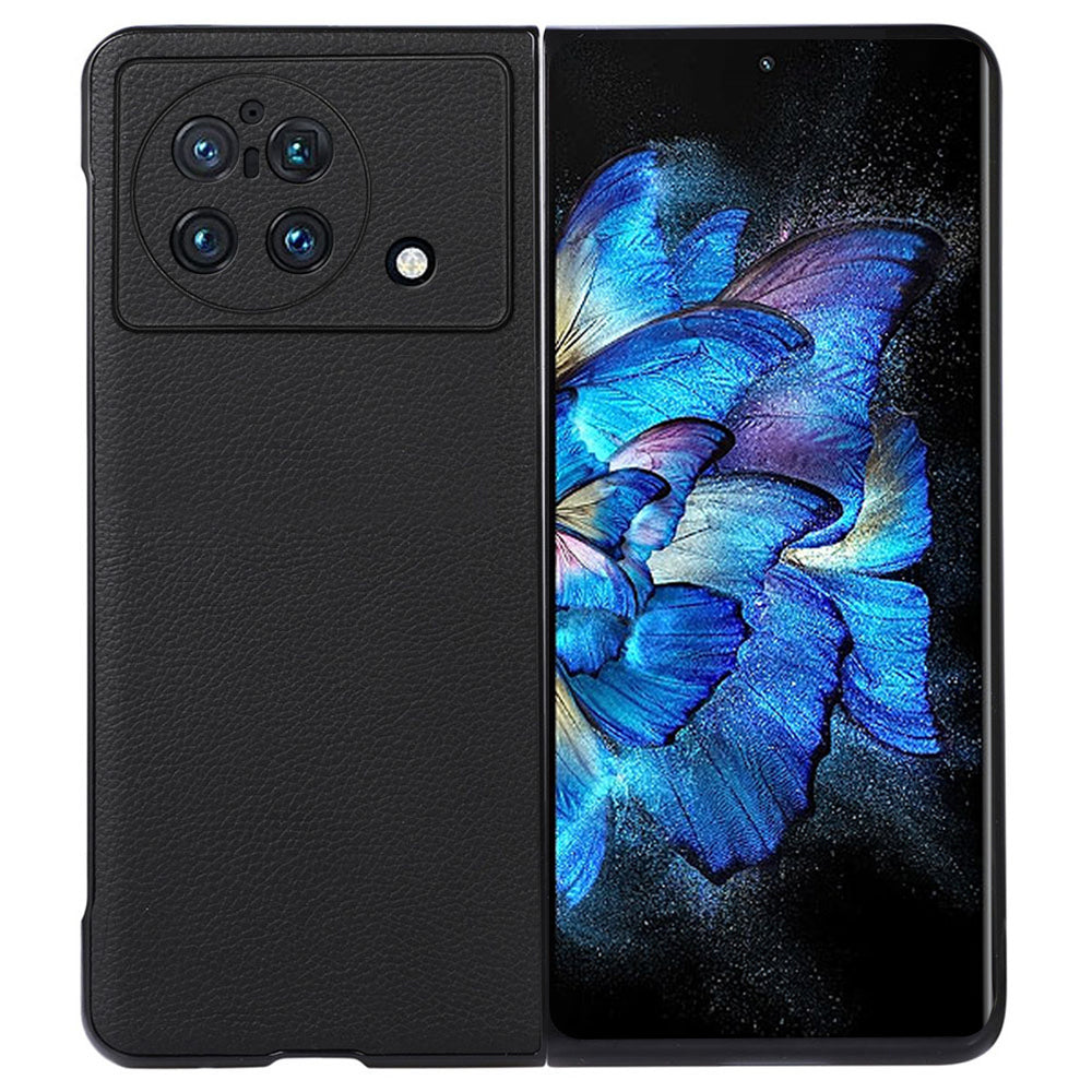 Litchi Texture Phone Case for vivo X Fold, Ultra-Thin Shockproof Genuine Leather Coated PC Protector - Black