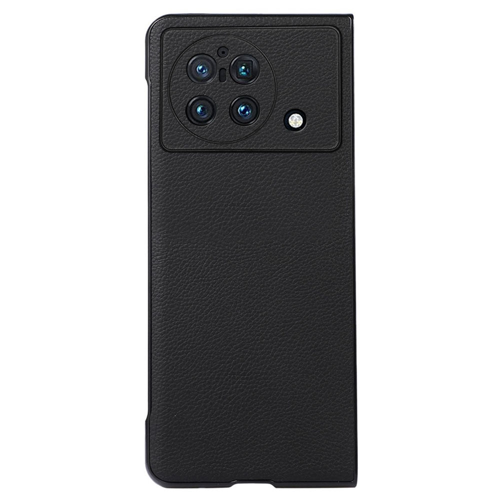 Litchi Texture Phone Case for vivo X Fold, Ultra-Thin Shockproof Genuine Leather Coated PC Protector - Black