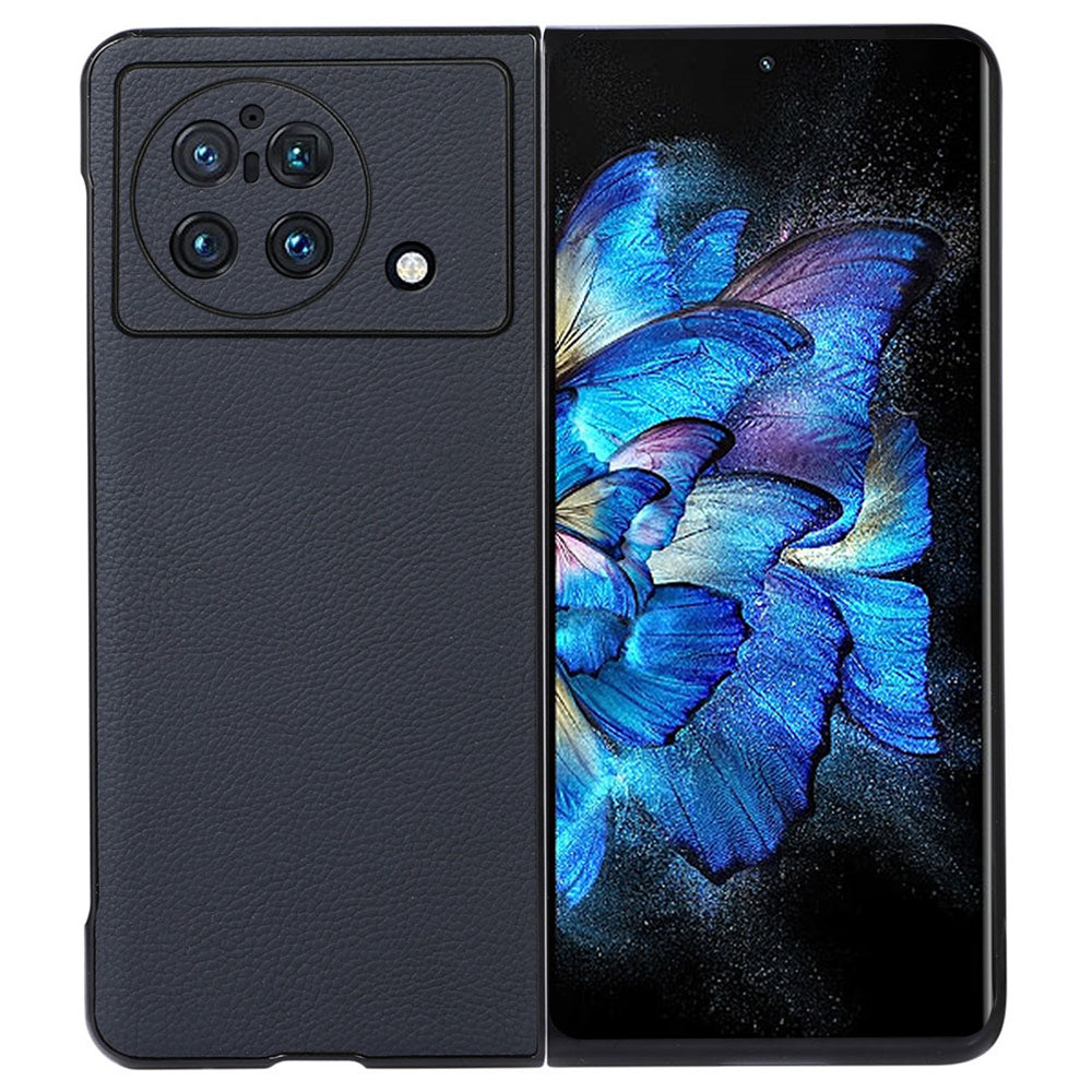 Litchi Texture Phone Case for vivo X Fold, Ultra-Thin Shockproof Genuine Leather Coated PC Protector - Blue