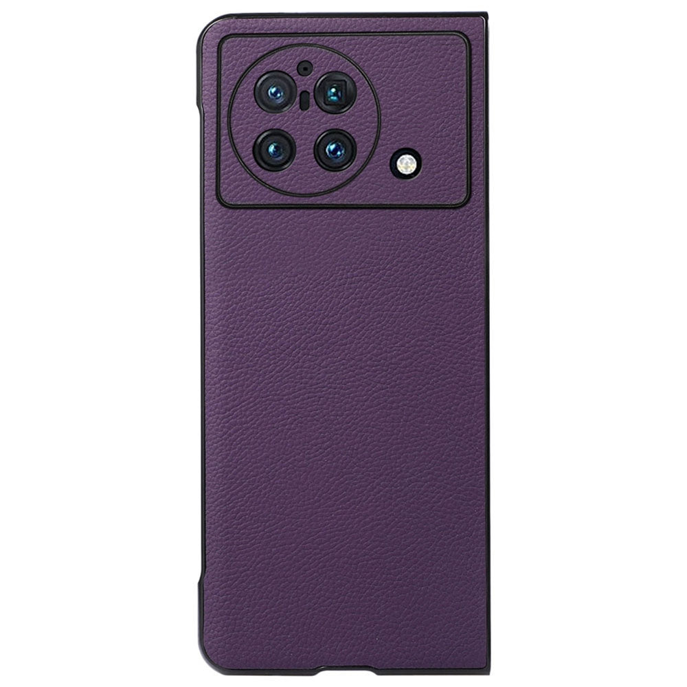 Litchi Texture Phone Case for vivo X Fold, Ultra-Thin Shockproof Genuine Leather Coated PC Protector - Purple