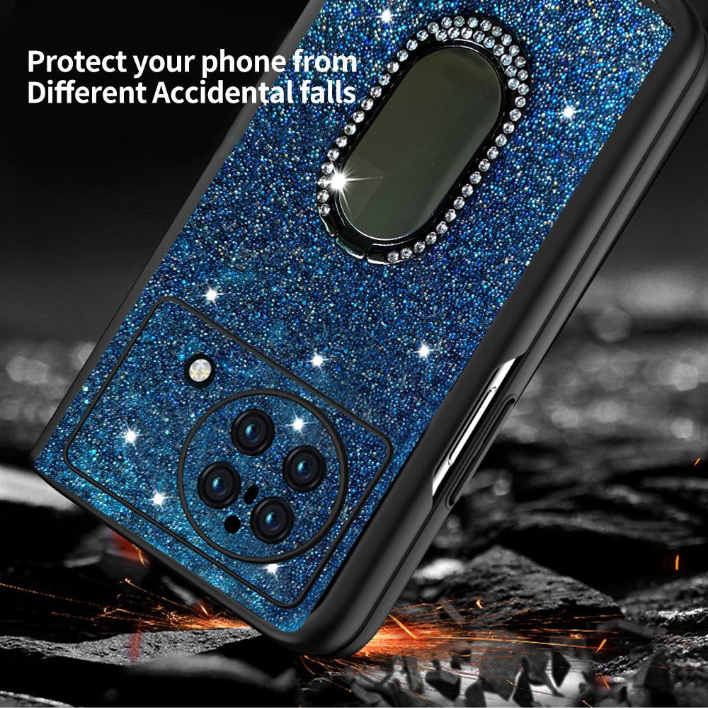 For vivo X Fold Rhinestone Decor Ring Kickstand Folding Phone Case TPU + PC Hybrid Cover - Dark Blue