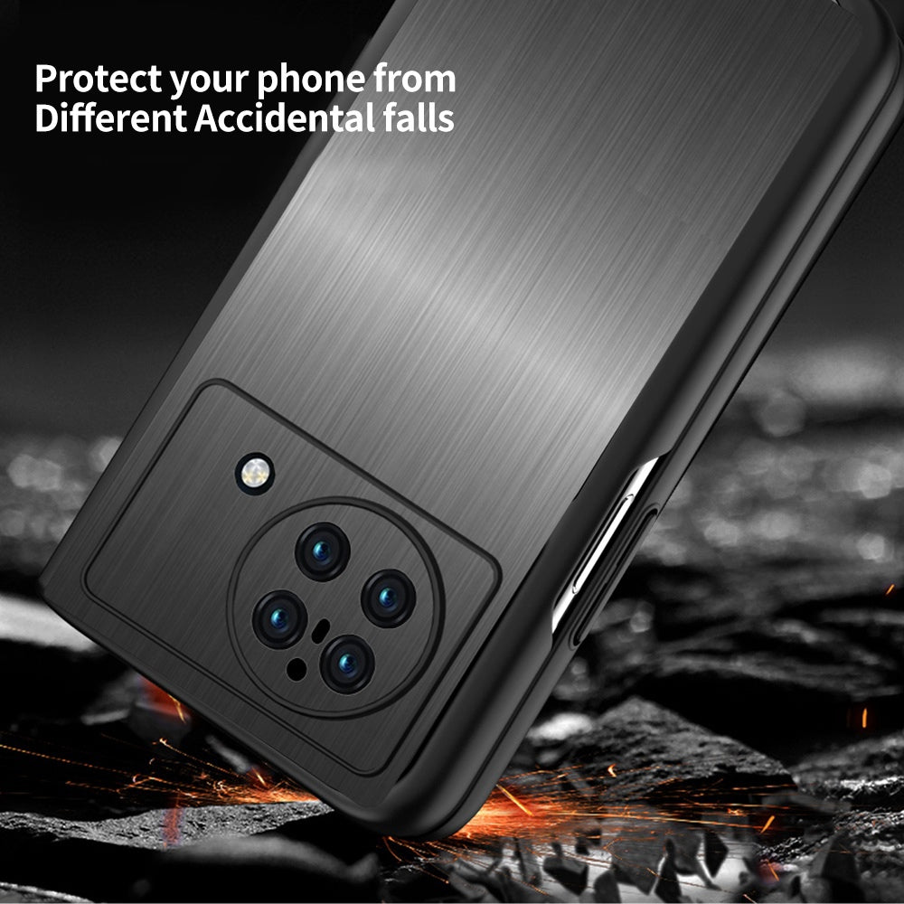 For vivo X Fold Stainless Steel + PC Hybrid Case Anti-drop Protection Phone Cover - Brushed/Black