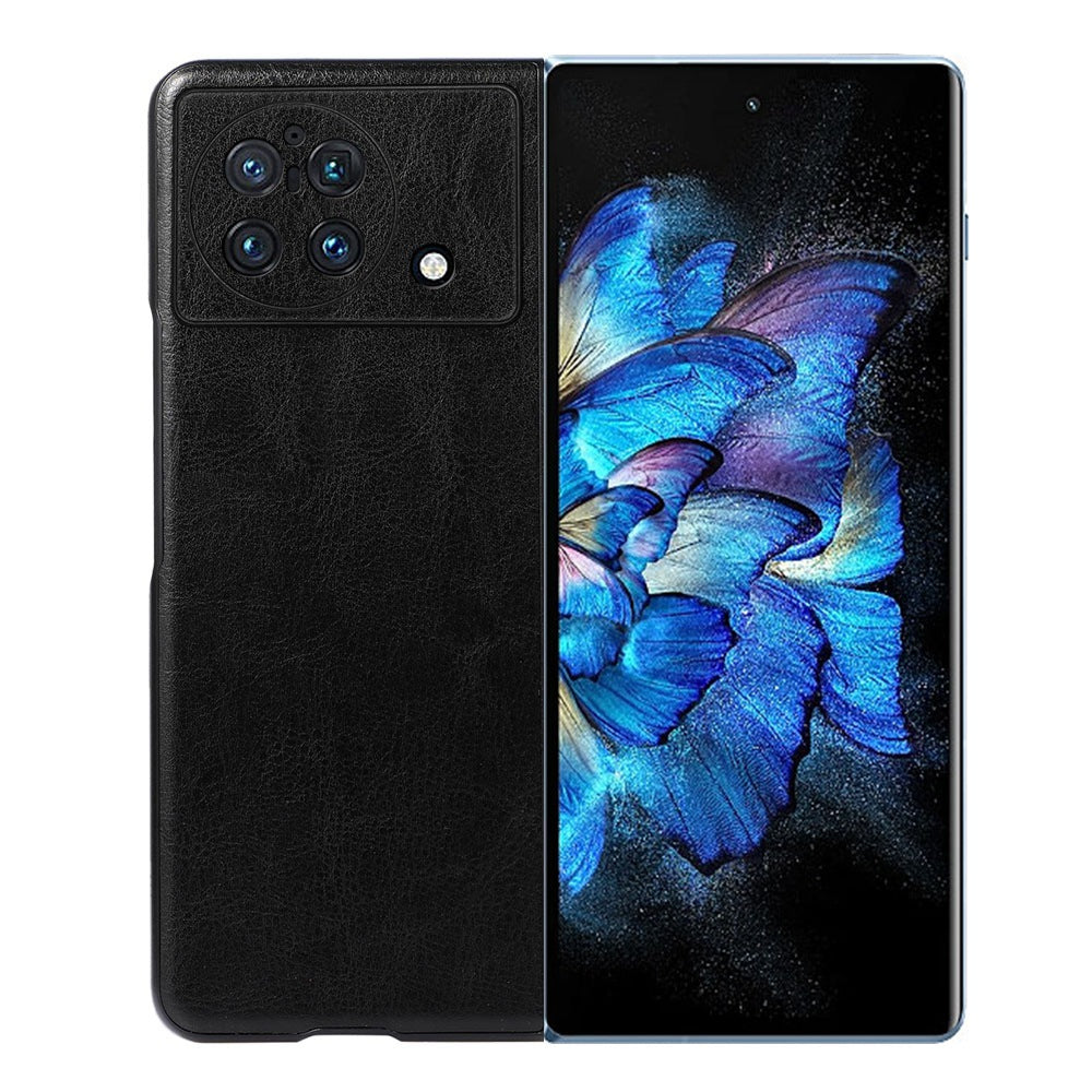 For vivo X Fold 180-Degree Close-Fitting Crazy Horse Texture PU Leather Phone Back Case Coated Hybrid Bottom Case - Black