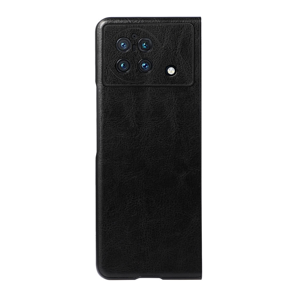 For vivo X Fold 180-Degree Close-Fitting Crazy Horse Texture PU Leather Phone Back Case Coated Hybrid Bottom Case - Black