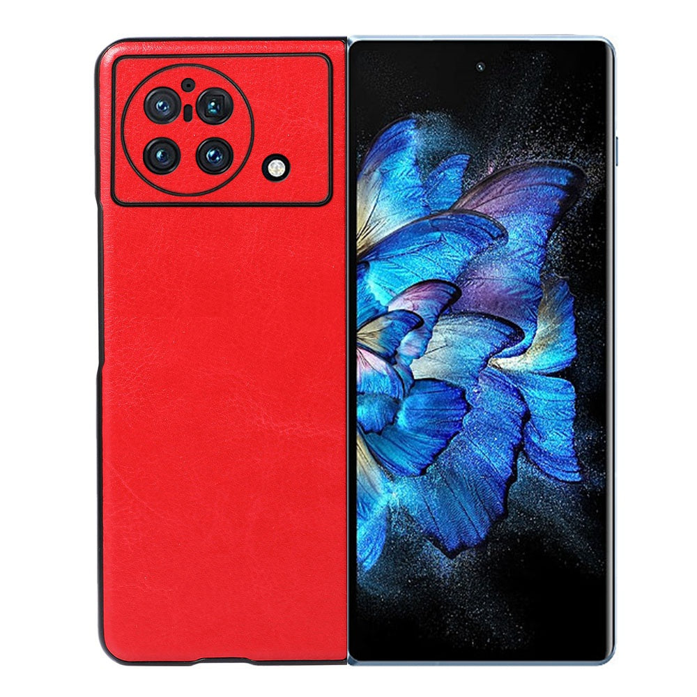 For vivo X Fold 180-Degree Close-Fitting Crazy Horse Texture PU Leather Phone Back Case Coated Hybrid Bottom Case - Red