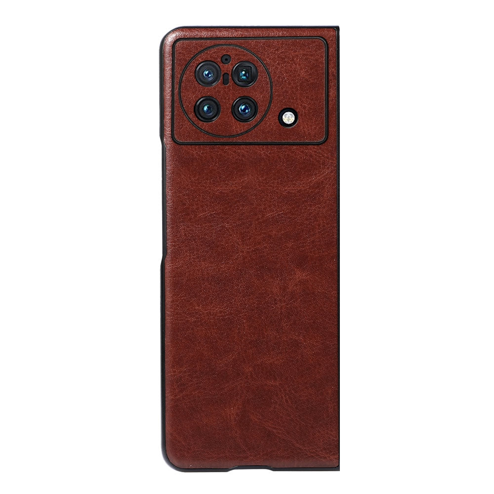 For vivo X Fold 180-Degree Close-Fitting Crazy Horse Texture PU Leather Phone Back Case Coated Hybrid Bottom Case - Coffee