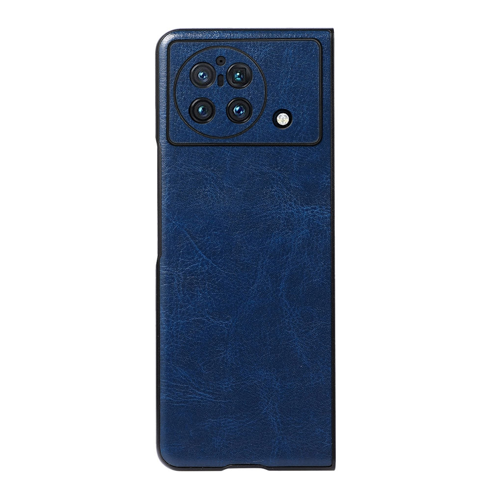 For vivo X Fold 180-Degree Close-Fitting Crazy Horse Texture PU Leather Phone Back Case Coated Hybrid Bottom Case - Blue