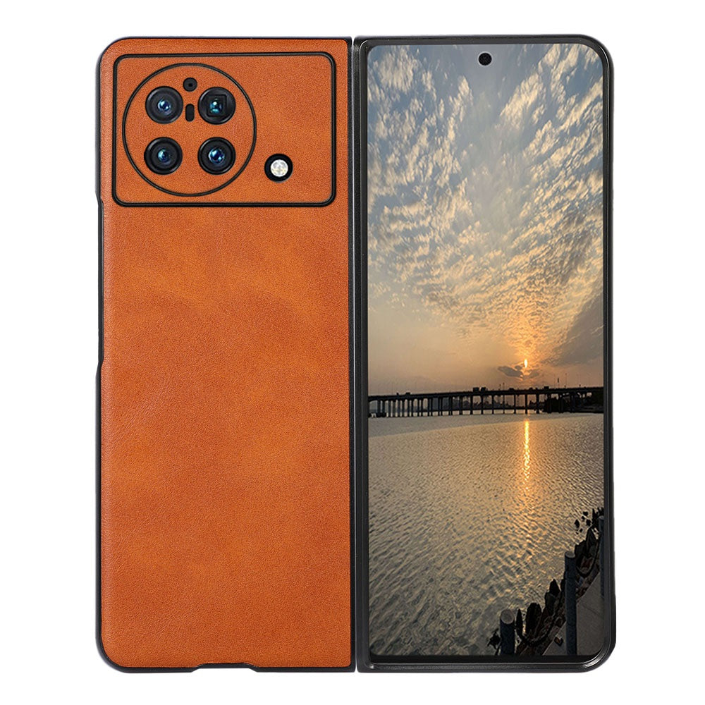 Textured PU Leather Coated Hybrid Case for vivo X Fold, Slim and Lightweight Folio Flip Folding Phone Cover Accessory - Brown