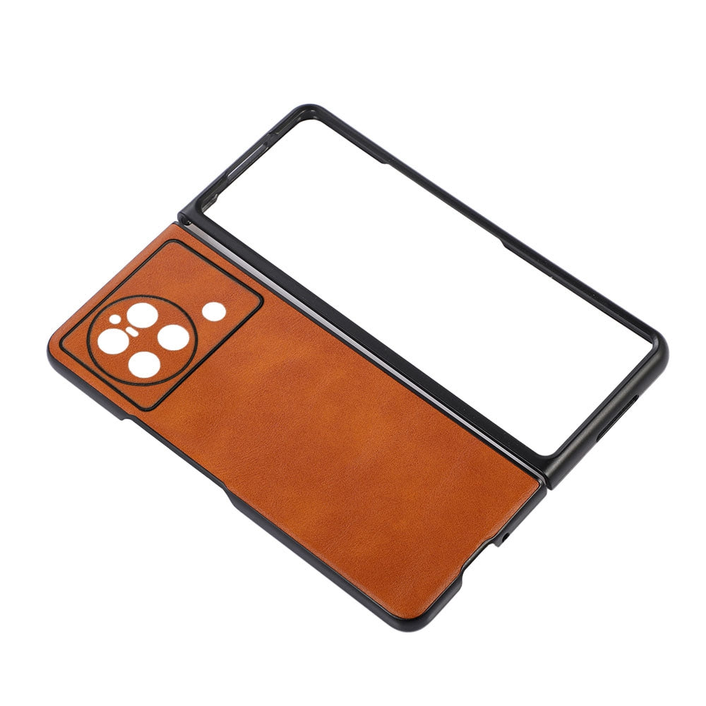 Textured PU Leather Coated Hybrid Case for vivo X Fold, Slim and Lightweight Folio Flip Folding Phone Cover Accessory - Brown