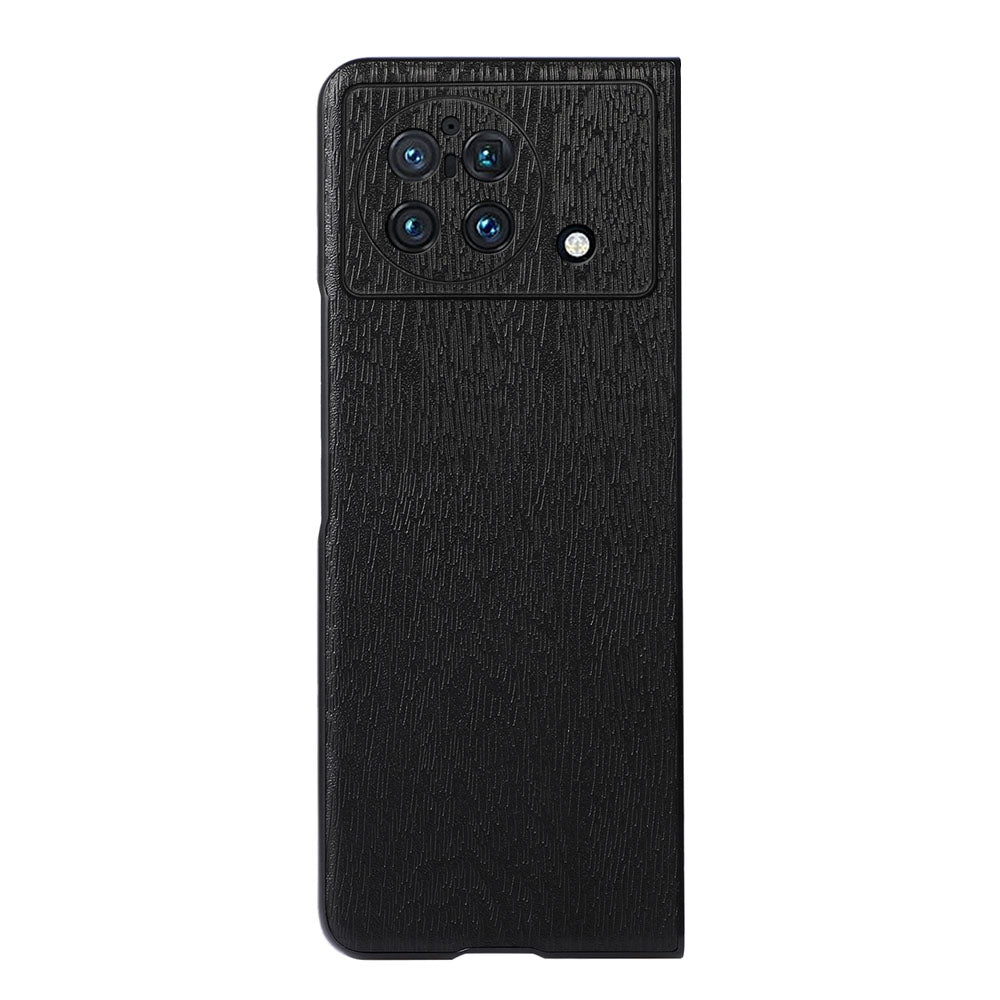 Wood Texture PU Leather Back Case for vivo X Fold, 180-Degree Folding Slim-Fit Leather Coated Hybrid Case Phone Cover Accessory - Black
