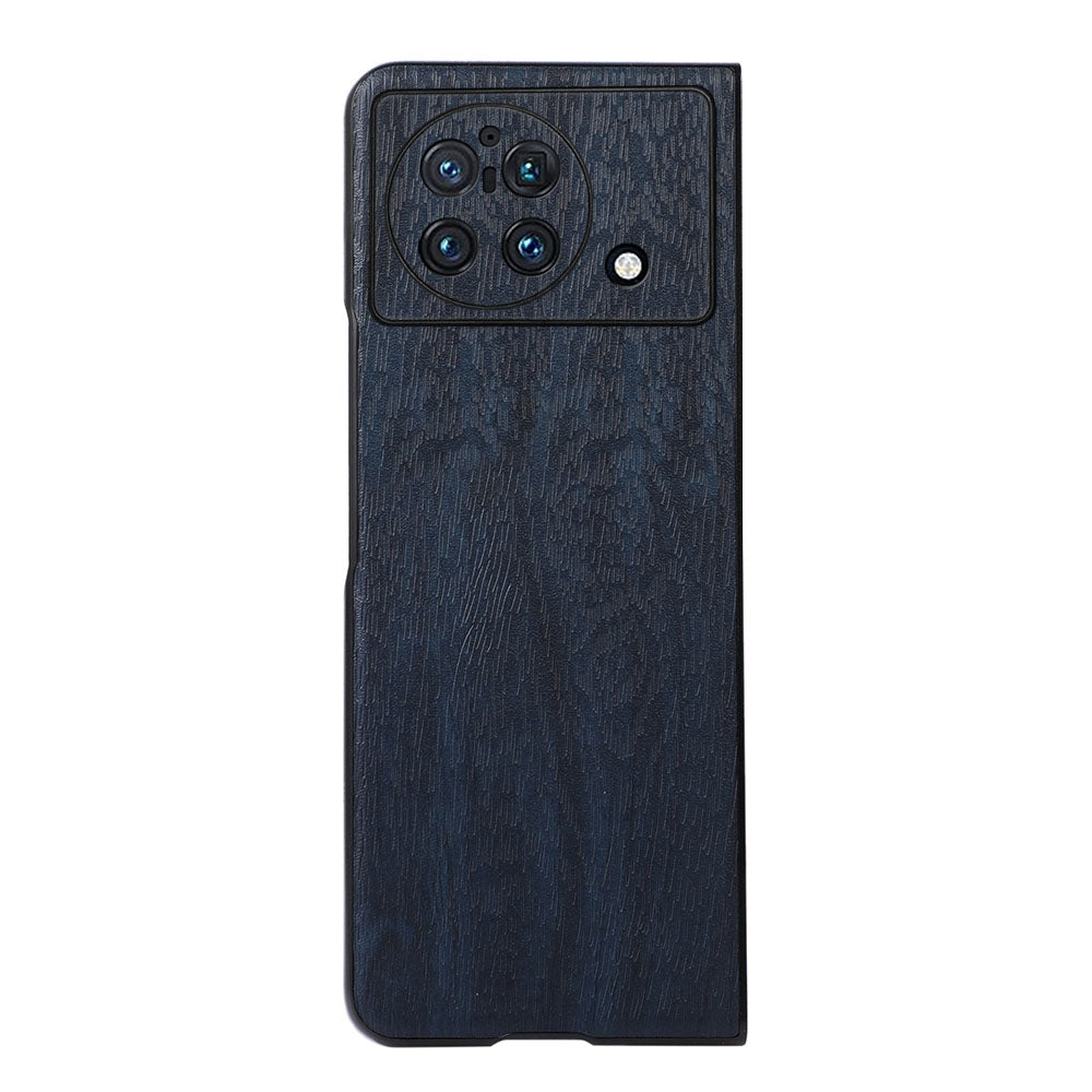 Wood Texture PU Leather Back Case for vivo X Fold, 180-Degree Folding Slim-Fit Leather Coated Hybrid Case Phone Cover Accessory - Blue