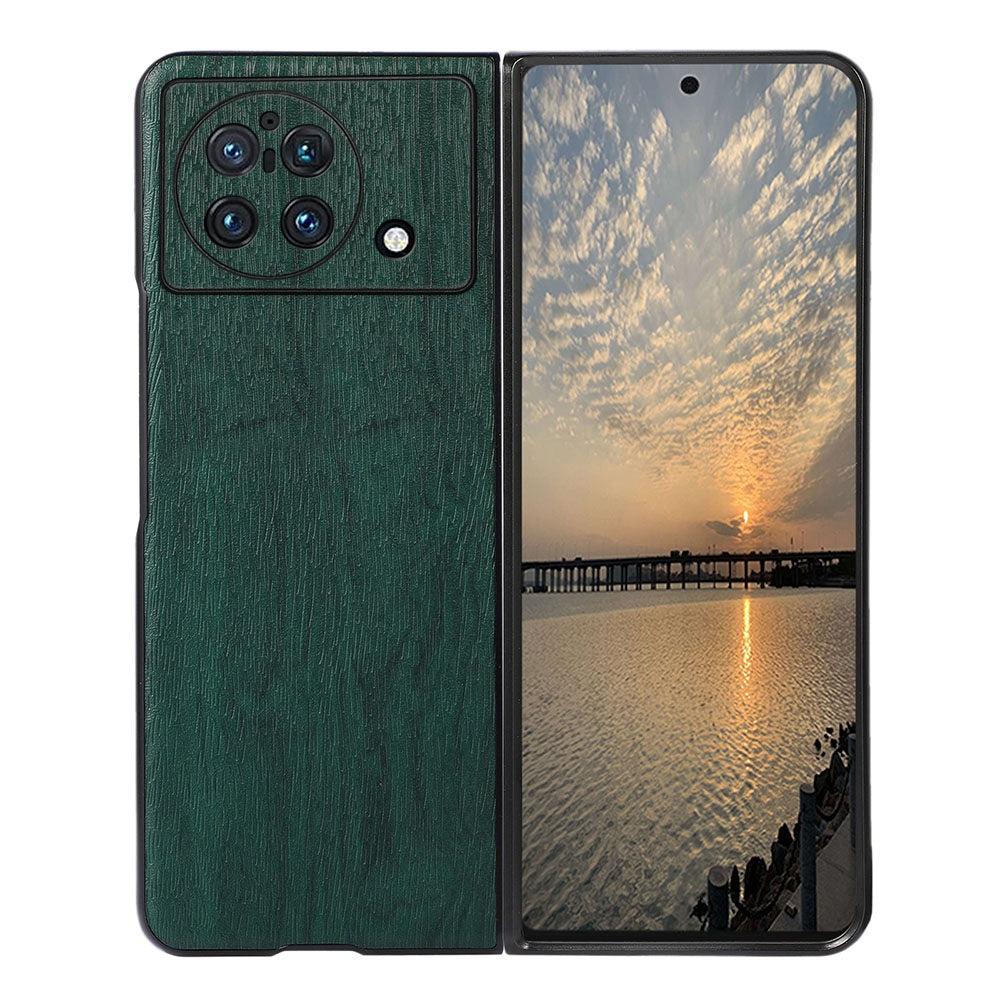 Wood Texture PU Leather Back Case for vivo X Fold, 180-Degree Folding Slim-Fit Leather Coated Hybrid Case Phone Cover Accessory - Green