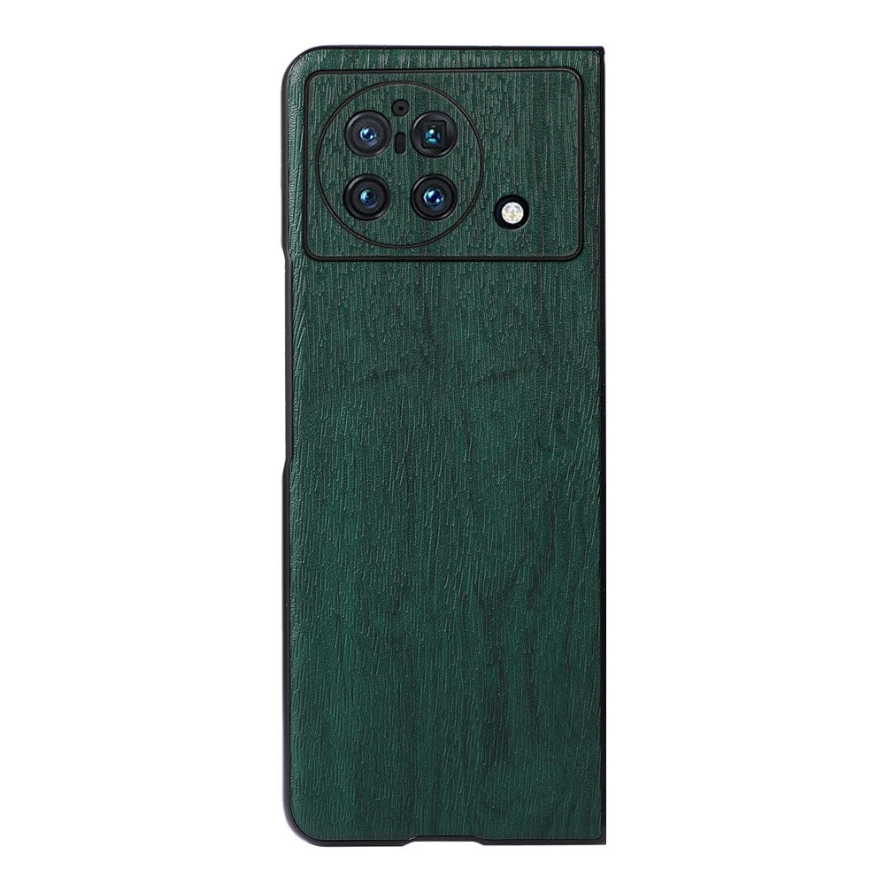 Wood Texture PU Leather Back Case for vivo X Fold, 180-Degree Folding Slim-Fit Leather Coated Hybrid Case Phone Cover Accessory - Green