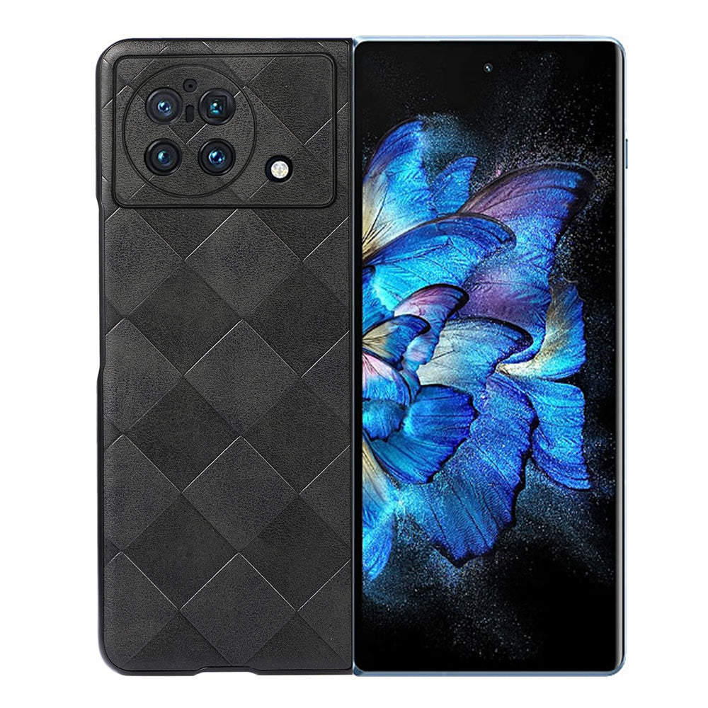 For vivo X Fold PC+TPU Hybrid Phone Case Coated PU Leather with Grid Texture Drop Protection Phone Accessory - Black