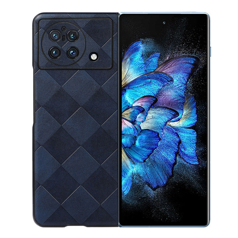 For vivo X Fold PC+TPU Hybrid Phone Case Coated PU Leather with Grid Texture Drop Protection Phone Accessory - Blue