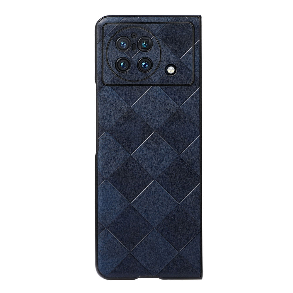 For vivo X Fold PC+TPU Hybrid Phone Case Coated PU Leather with Grid Texture Drop Protection Phone Accessory - Blue