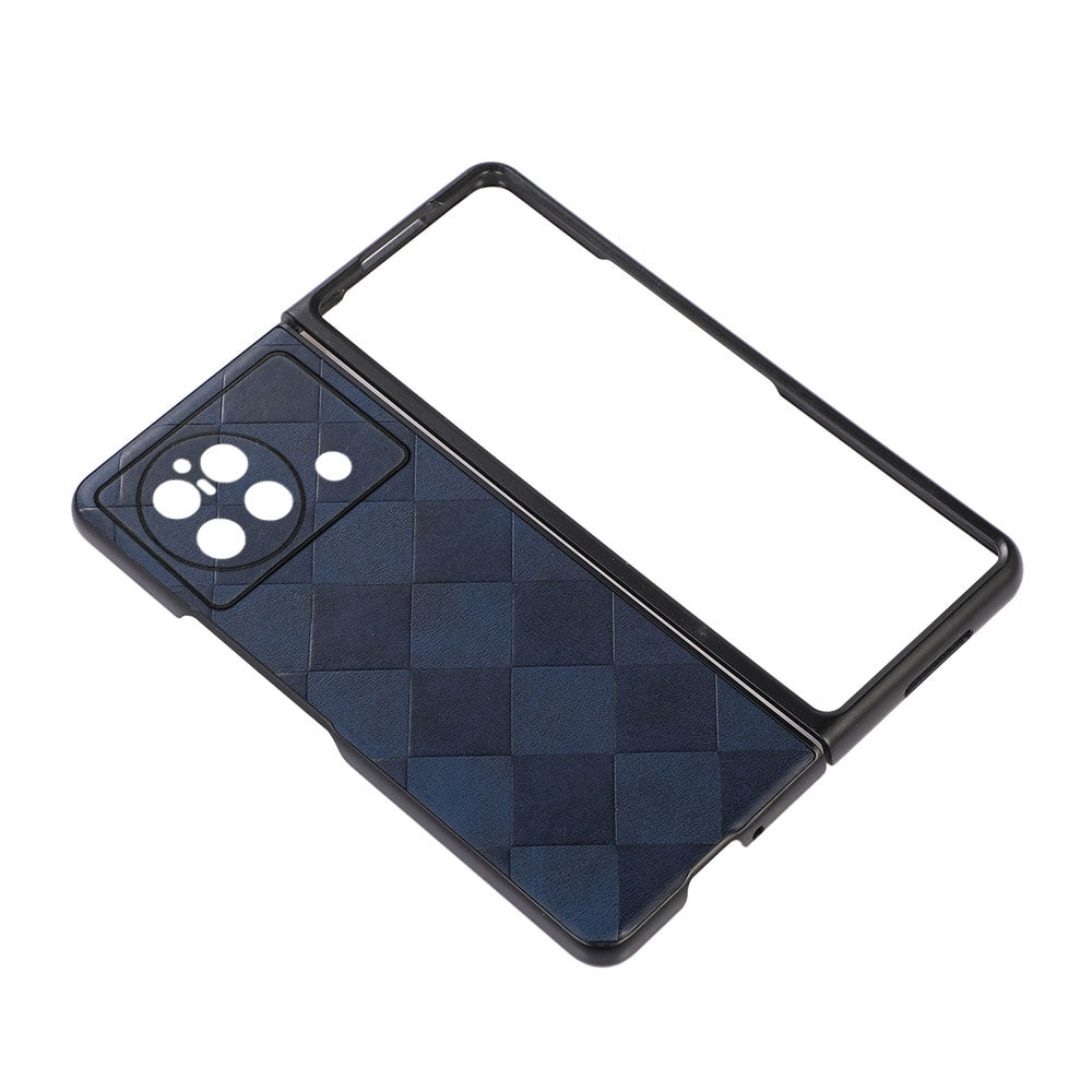 For vivo X Fold PC+TPU Hybrid Phone Case Coated PU Leather with Grid Texture Drop Protection Phone Accessory - Blue