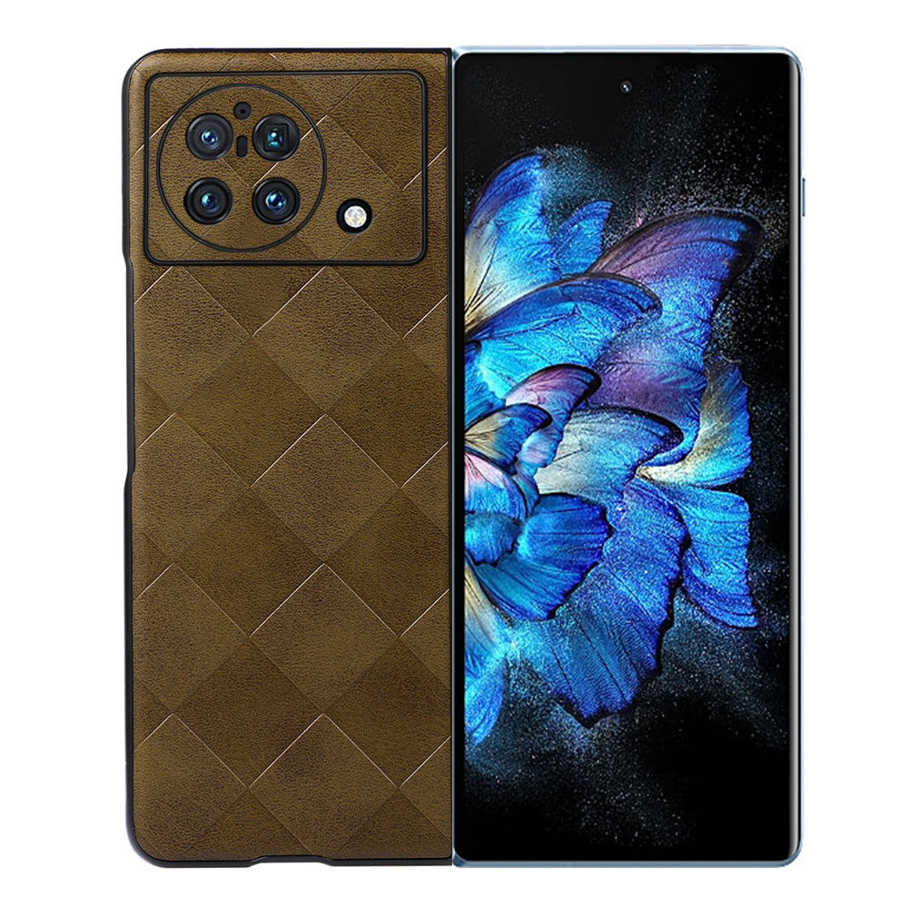 For vivo X Fold PC+TPU Hybrid Phone Case Coated PU Leather with Grid Texture Drop Protection Phone Accessory - Green