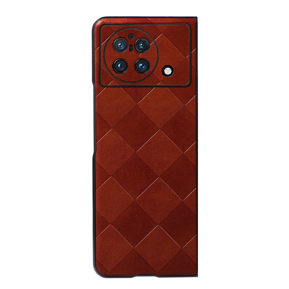 For vivo X Fold PC+TPU Hybrid Phone Case Coated PU Leather with Grid Texture Drop Protection Phone Accessory - Brown