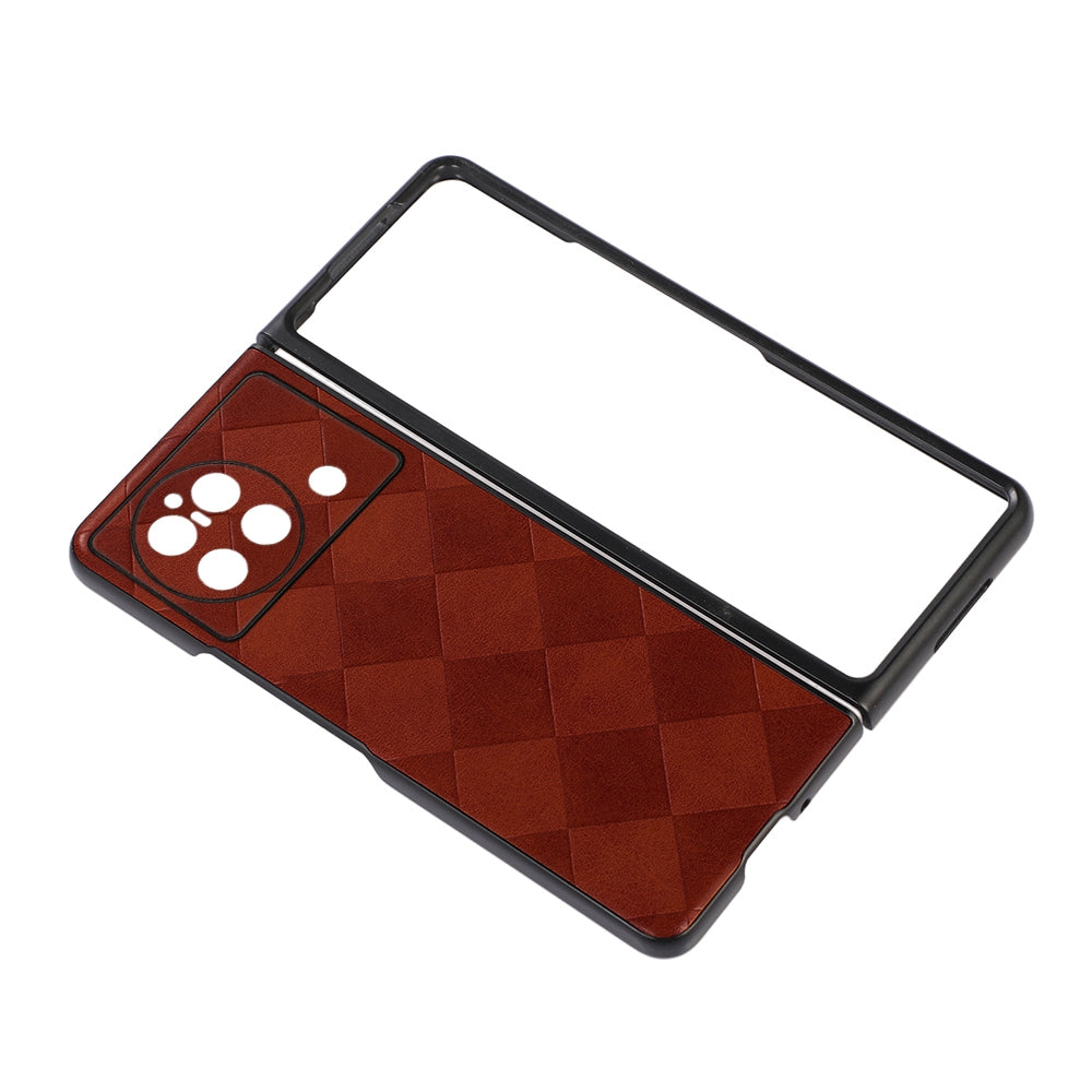 For vivo X Fold PC+TPU Hybrid Phone Case Coated PU Leather with Grid Texture Drop Protection Phone Accessory - Brown