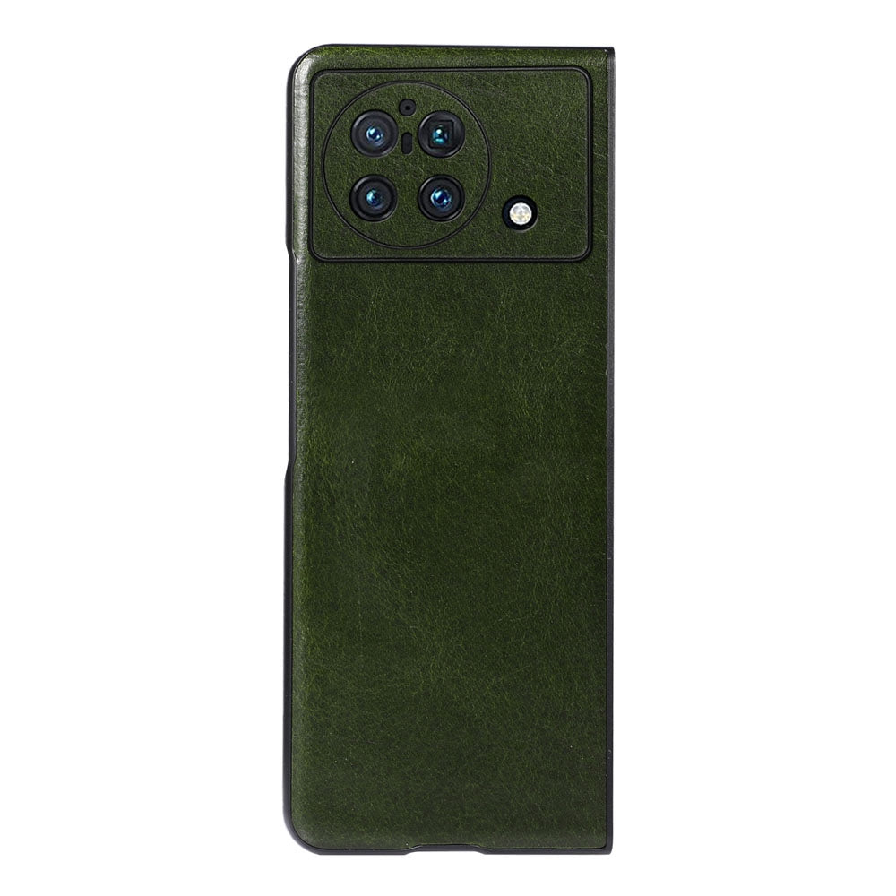 Crazy Horse Texture Genuine Leather Phone Back Case for vivo X Fold, Anti-Drop Cowhide Leather Coated TPU + PC Hybrid Bottom Case - Green