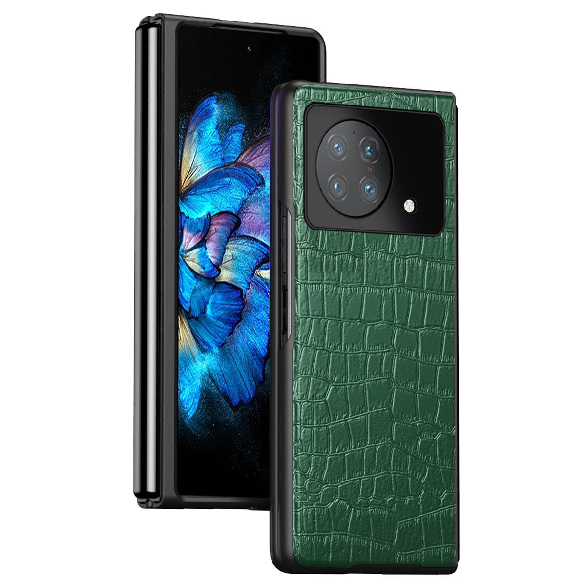 Anti-Drop Phone Case for vivo X Fold Scratch-Resistant Folded Crocodile Leather Coated Phone Protector - Green