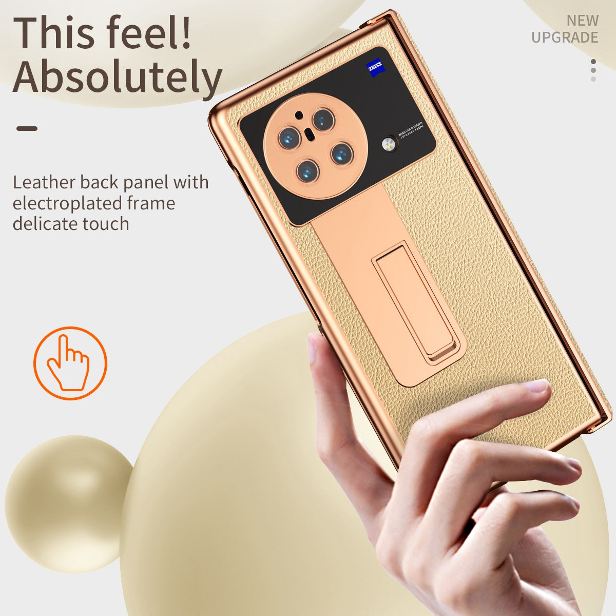 For vivo X Fold Hinge Protection PU Leather + Hard PC Shell Light Thin Anti-scratch Electroplating Kickstand Cover with Bulit-in Tempered Glass Screen Protector and S Pen - Gold