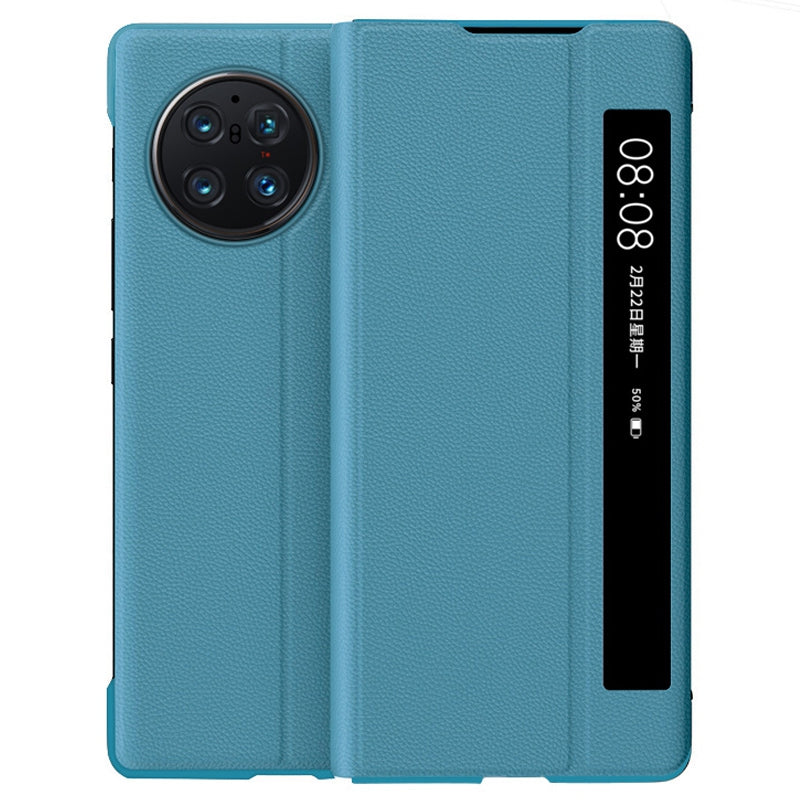 For vivo X Fold Genuine Leather Phone Case Scratch Resistant Anti-fall Cell Phone Cover Stand Protective Shell - Blue