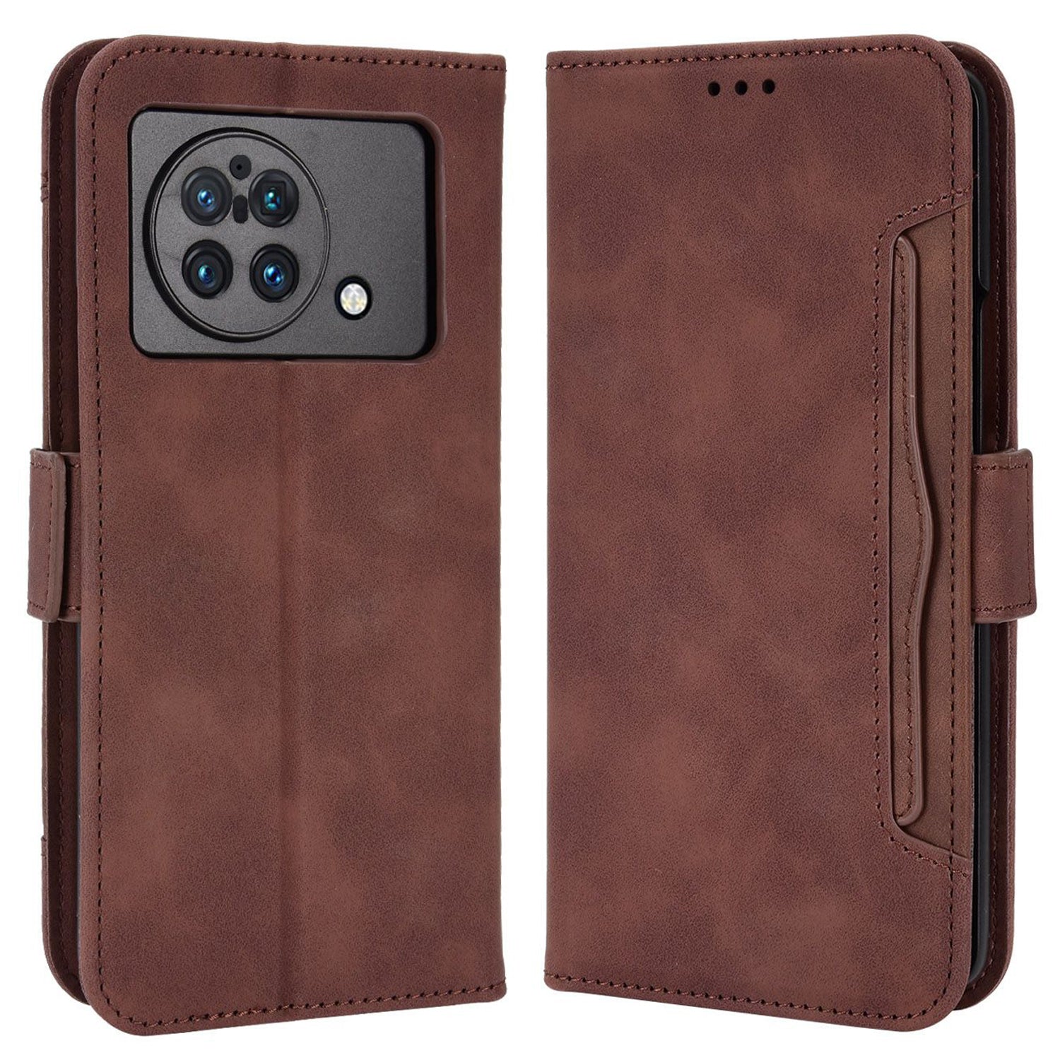 For vivo X Fold Phone Case Anti-fall Magnetic Wallet Style Stand Shockproof PU Leather Phone Cover with Card Slots - Brown