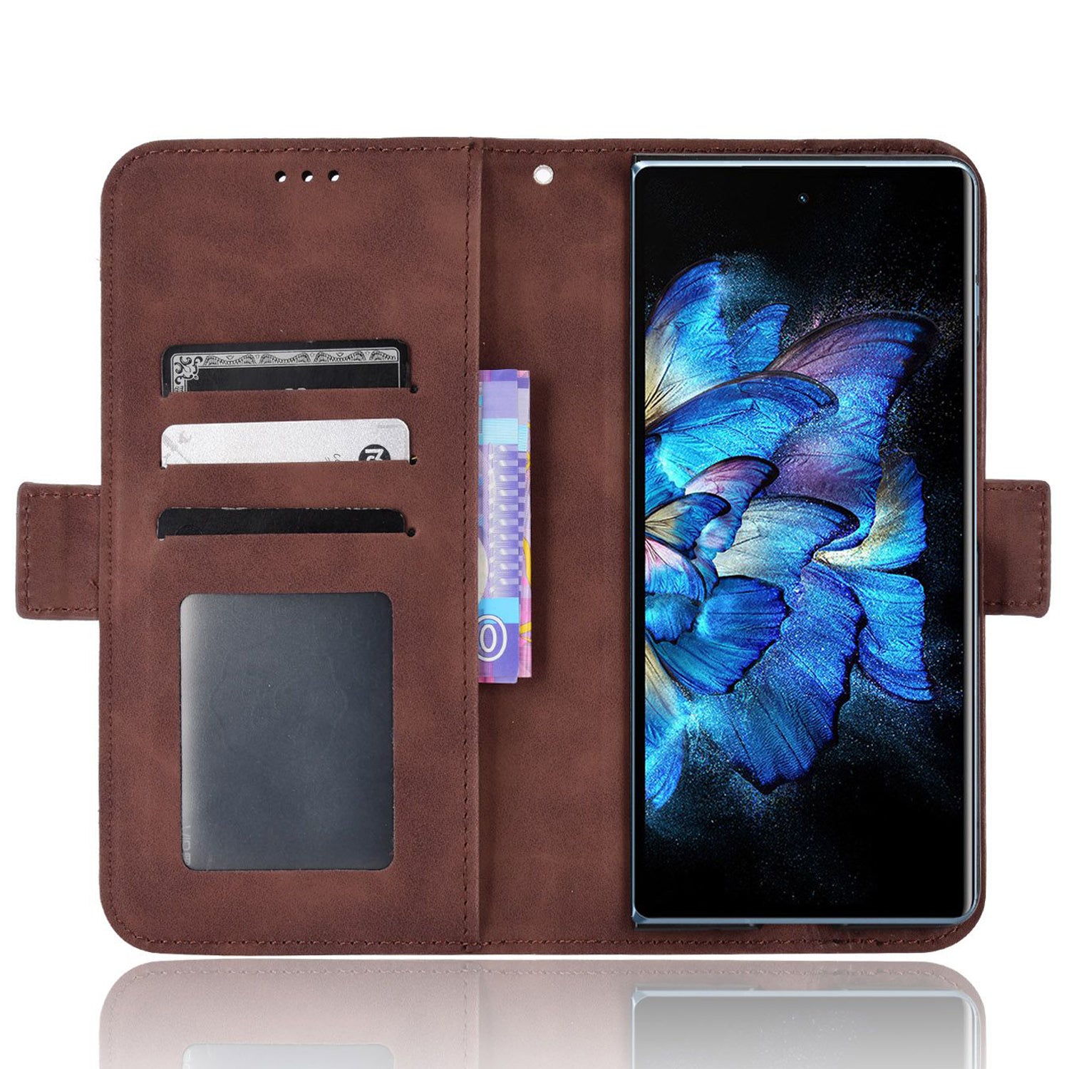 For vivo X Fold Phone Case Anti-fall Magnetic Wallet Style Stand Shockproof PU Leather Phone Cover with Card Slots - Brown