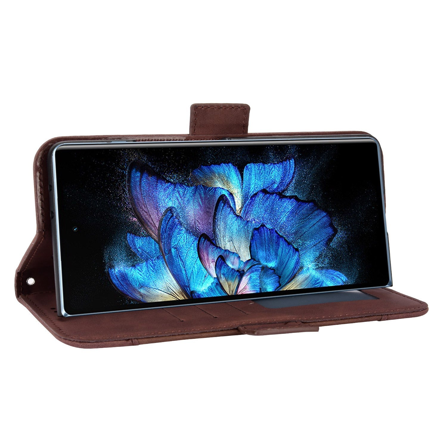 For vivo X Fold Phone Case Anti-fall Magnetic Wallet Style Stand Shockproof PU Leather Phone Cover with Card Slots - Brown