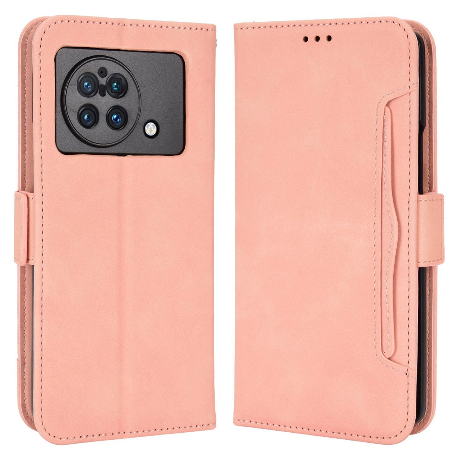 For vivo X Fold Phone Case Anti-fall Magnetic Wallet Style Stand Shockproof PU Leather Phone Cover with Card Slots - Pink