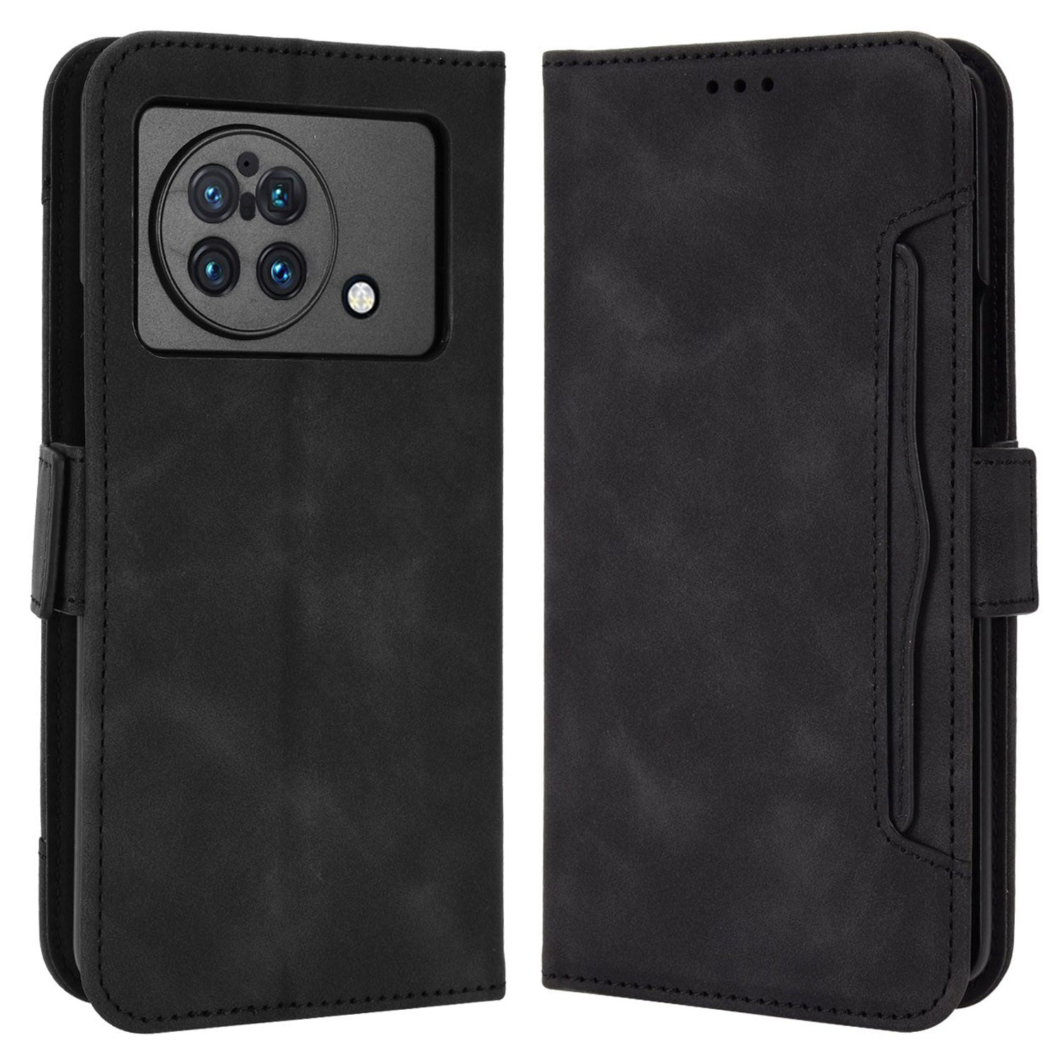 For vivo X Fold Phone Case Anti-fall Magnetic Wallet Style Stand Shockproof PU Leather Phone Cover with Card Slots - Black