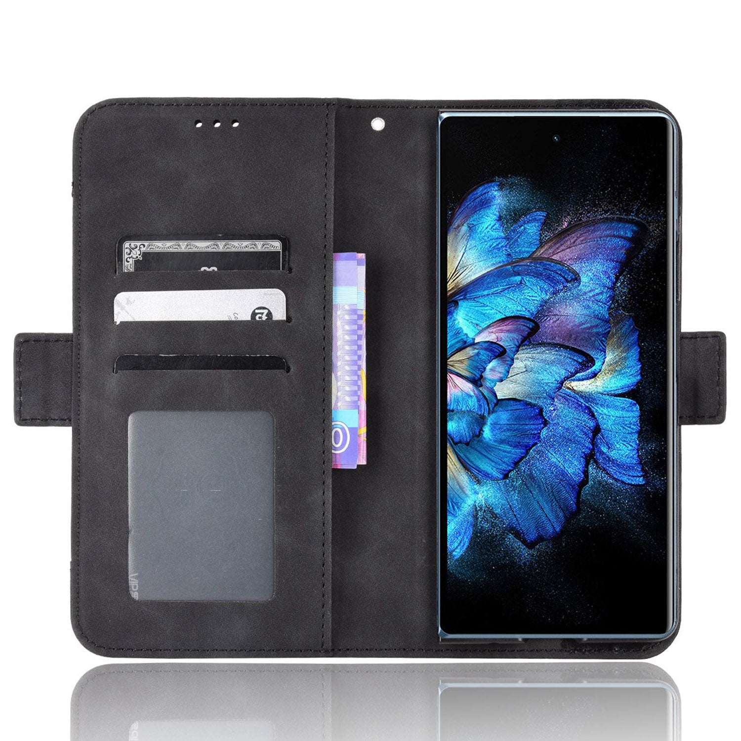 For vivo X Fold Phone Case Anti-fall Magnetic Wallet Style Stand Shockproof PU Leather Phone Cover with Card Slots - Black