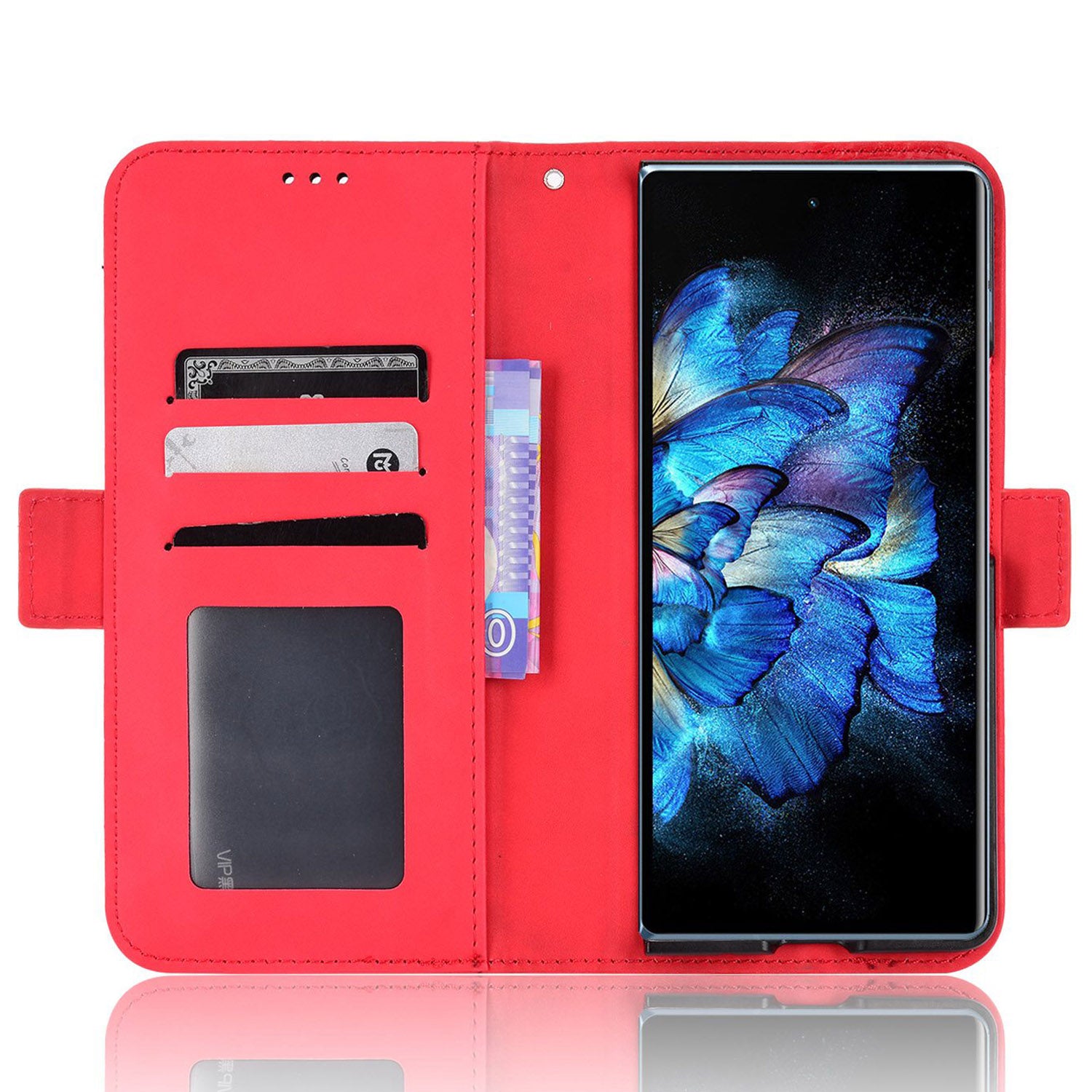 For vivo X Fold Phone Case Anti-fall Magnetic Wallet Style Stand Shockproof PU Leather Phone Cover with Card Slots - Red
