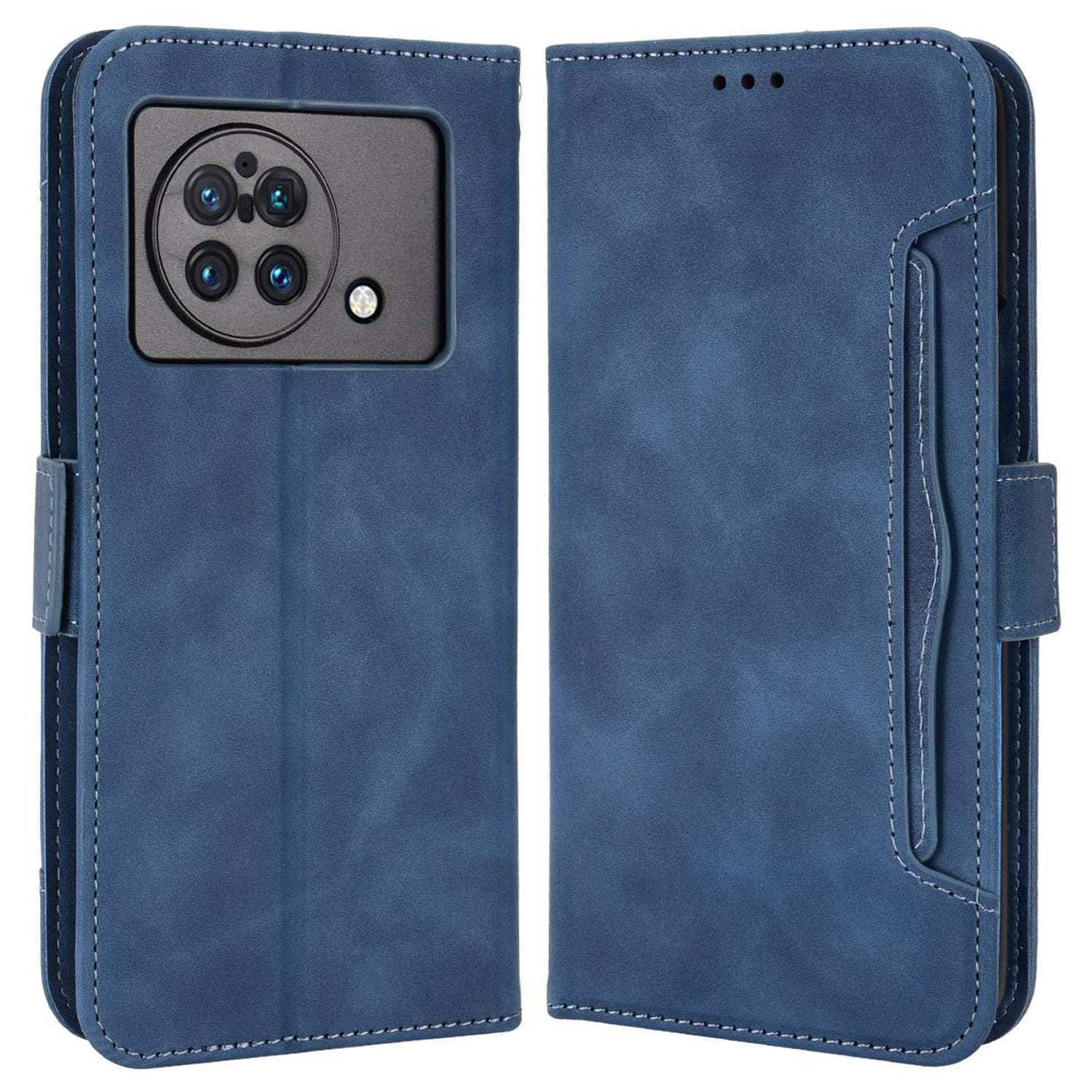 For vivo X Fold Phone Case Anti-fall Magnetic Wallet Style Stand Shockproof PU Leather Phone Cover with Card Slots - Blue