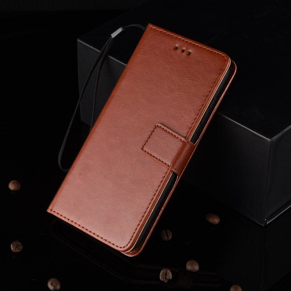 For vivo X Fold Shockproof Phone Cover Crazy Horse Texture PU Leather Covering Shell TPU Inner Phone Case with Stand Wallet - Brown