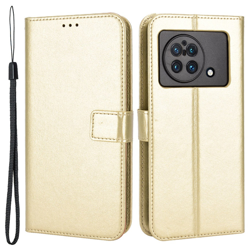 For vivo X Fold Shockproof Phone Cover Crazy Horse Texture PU Leather Covering Shell TPU Inner Phone Case with Stand Wallet - Gold