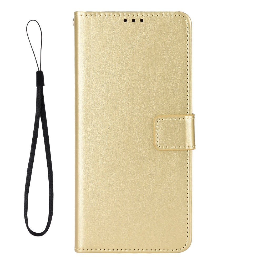 For vivo X Fold Shockproof Phone Cover Crazy Horse Texture PU Leather Covering Shell TPU Inner Phone Case with Stand Wallet - Gold