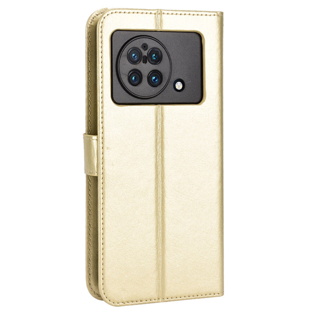 For vivo X Fold Shockproof Phone Cover Crazy Horse Texture PU Leather Covering Shell TPU Inner Phone Case with Stand Wallet - Gold