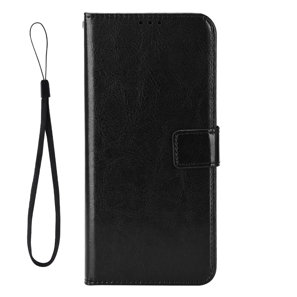 For vivo X Fold Shockproof Phone Cover Crazy Horse Texture PU Leather Covering Shell TPU Inner Phone Case with Stand Wallet - Black