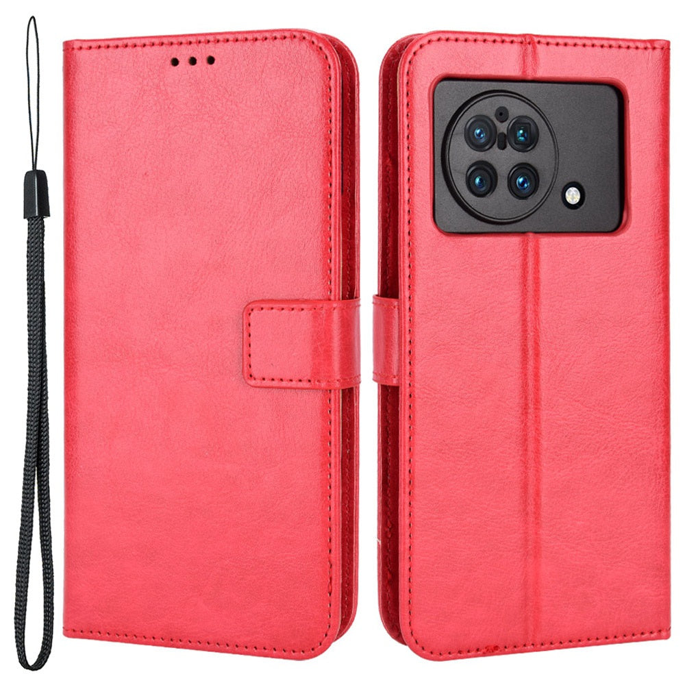 For vivo X Fold Shockproof Phone Cover Crazy Horse Texture PU Leather Covering Shell TPU Inner Phone Case with Stand Wallet - Red