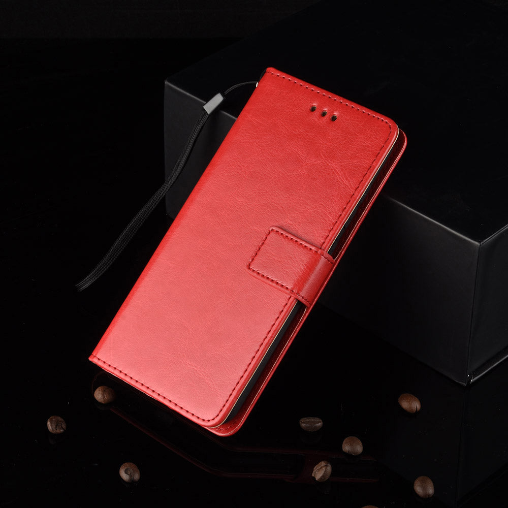 For vivo X Fold Shockproof Phone Cover Crazy Horse Texture PU Leather Covering Shell TPU Inner Phone Case with Stand Wallet - Red