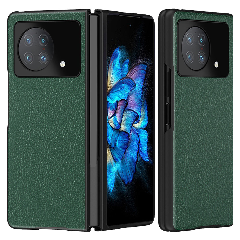 Litchi Texture Phone Case for vivo X Fold, Drop-proof PU Leather Coated PC Phone Cover Protector - Green