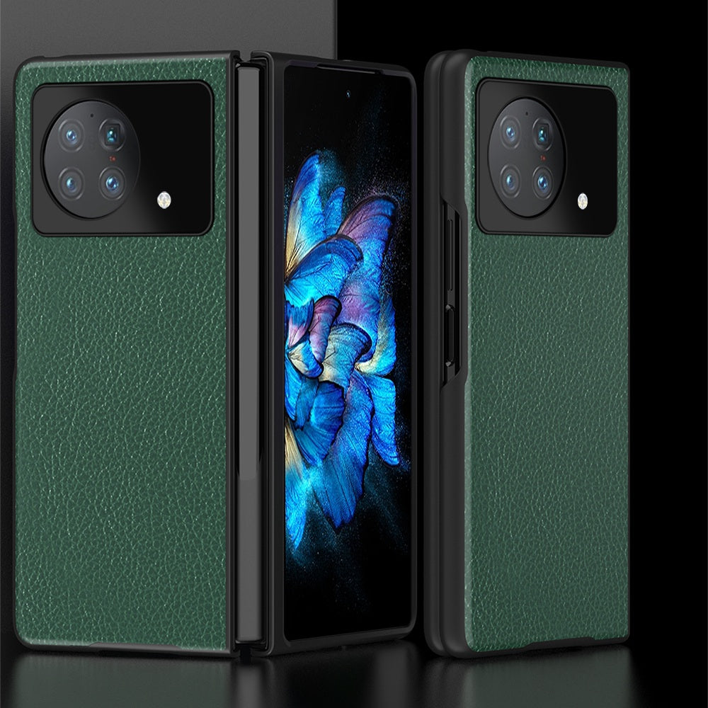 Litchi Texture Phone Case for vivo X Fold, Drop-proof PU Leather Coated PC Phone Cover Protector - Green